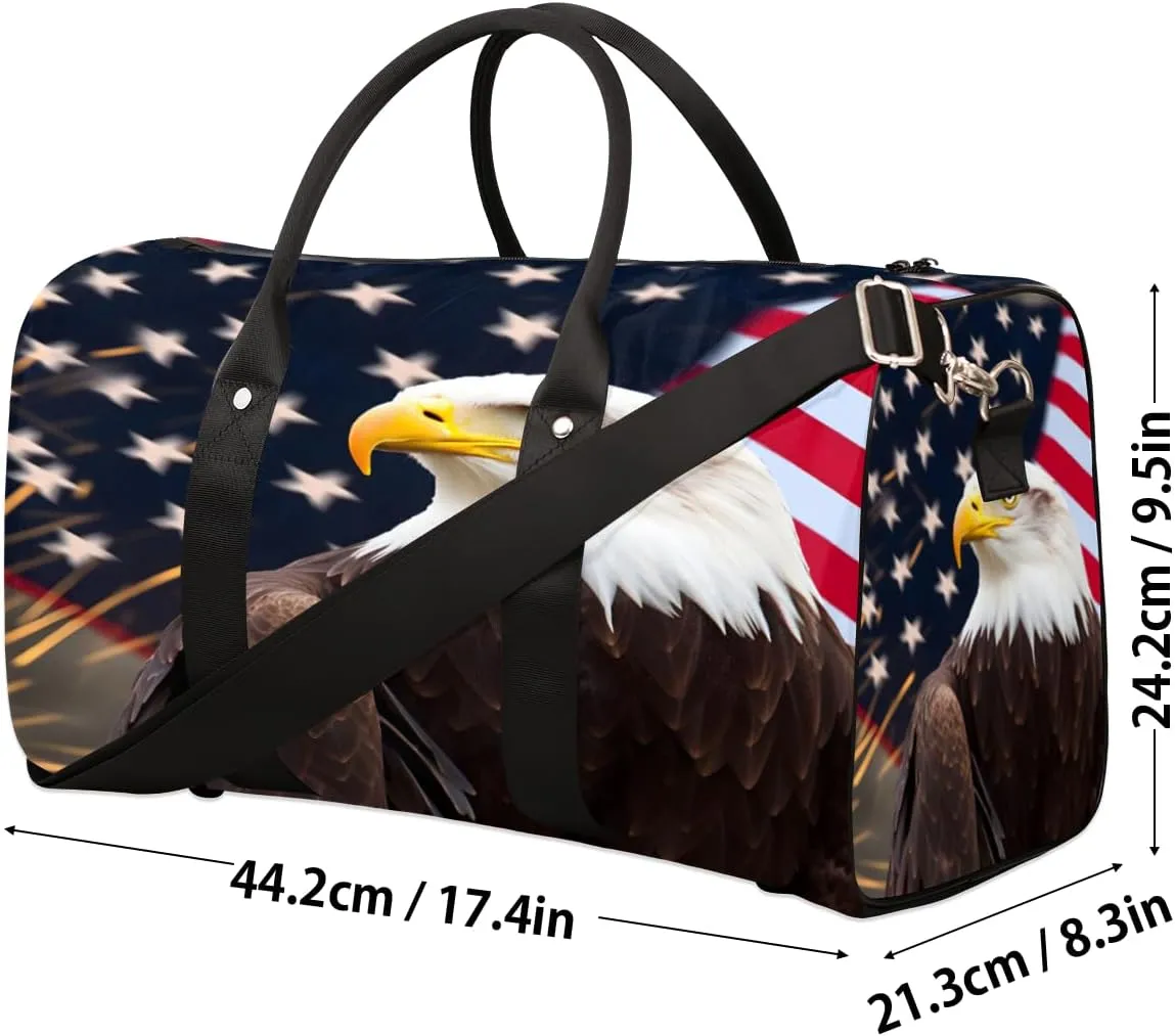 American Flag Eagles Travel Duffle Bag, Sports Gym Bags for Women Men, Carry On Weekender Overnight Bag, 4th of July Workout Hospital Airplane Trips Bag