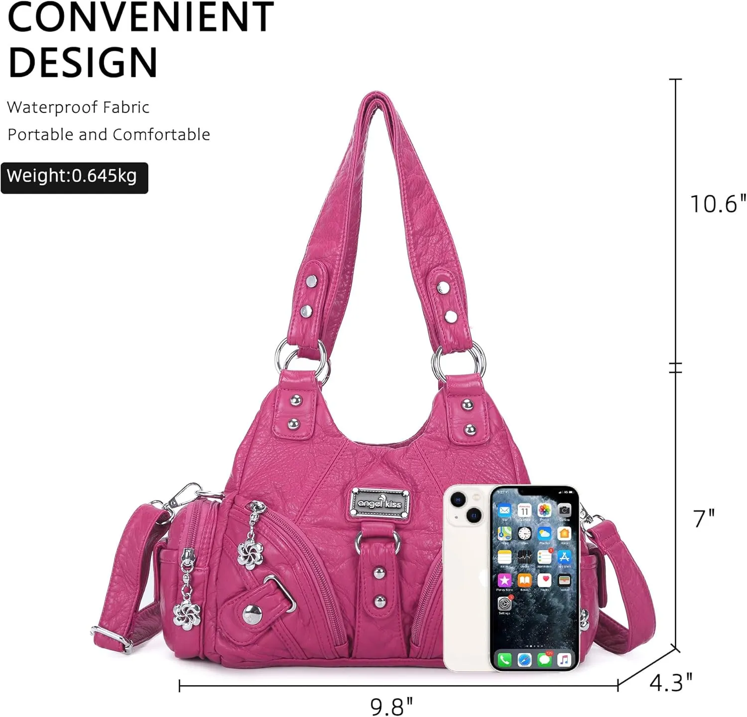 Angel Kiss Purses for Women Small Hobo Shoulder Bags Vagen Leather Multi-Pocket Tote Bag with Zipper
