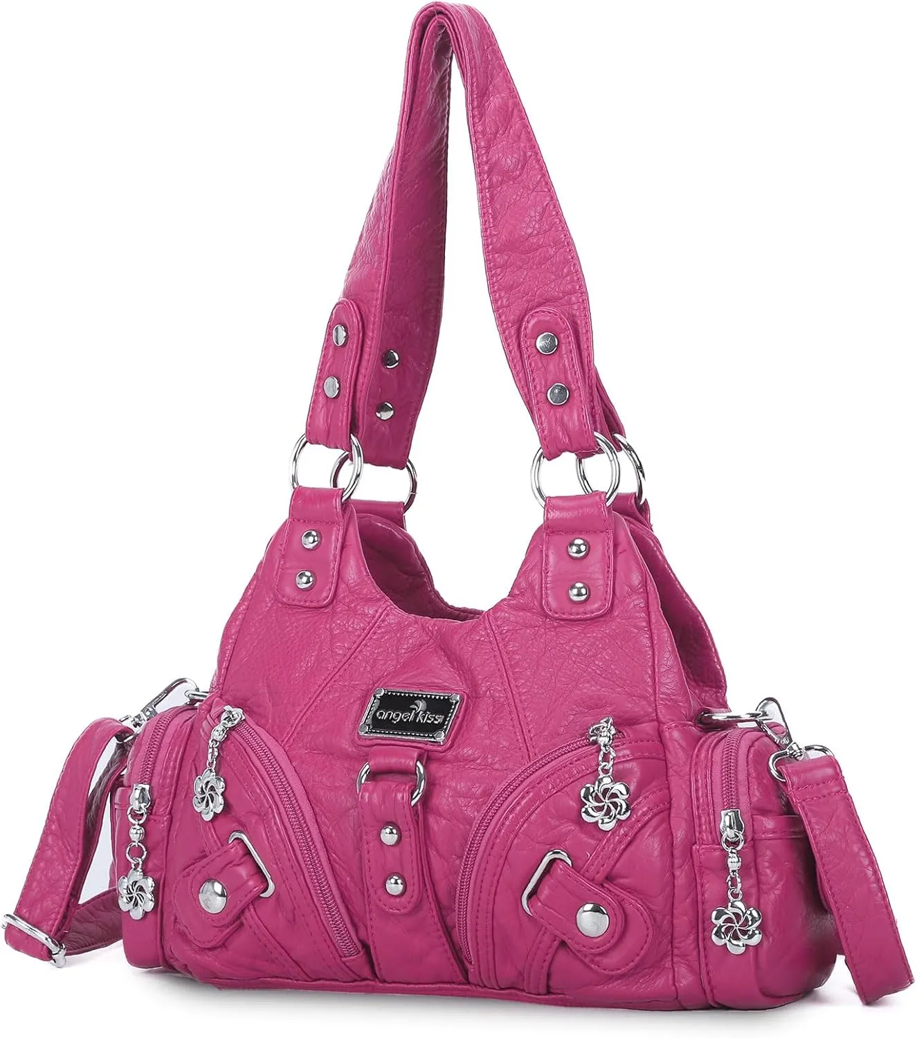 Angel Kiss Purses for Women Small Hobo Shoulder Bags Vagen Leather Multi-Pocket Tote Bag with Zipper
