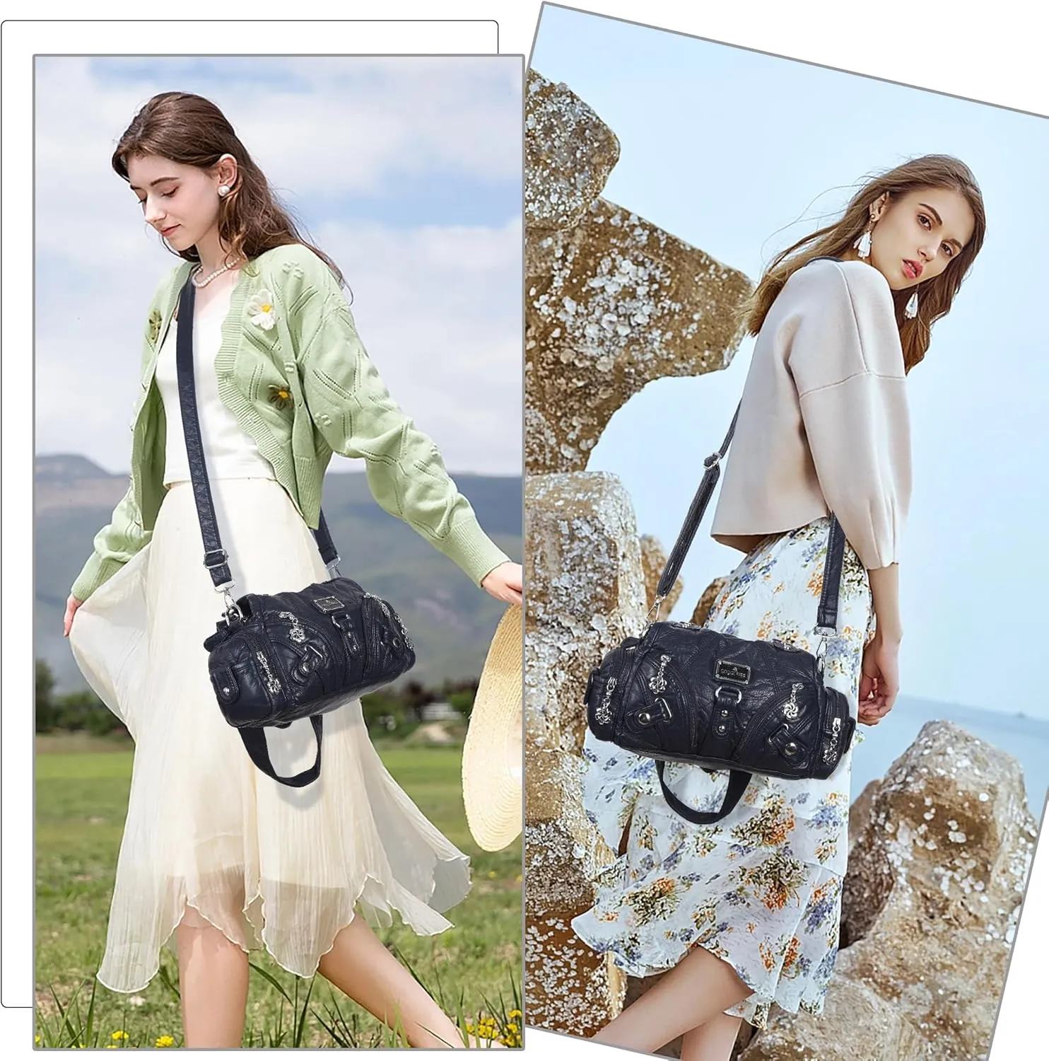 Angel Kiss Purses for Women Small Hobo Shoulder Bags Vagen Leather Multi-Pocket Tote Bag with Zipper