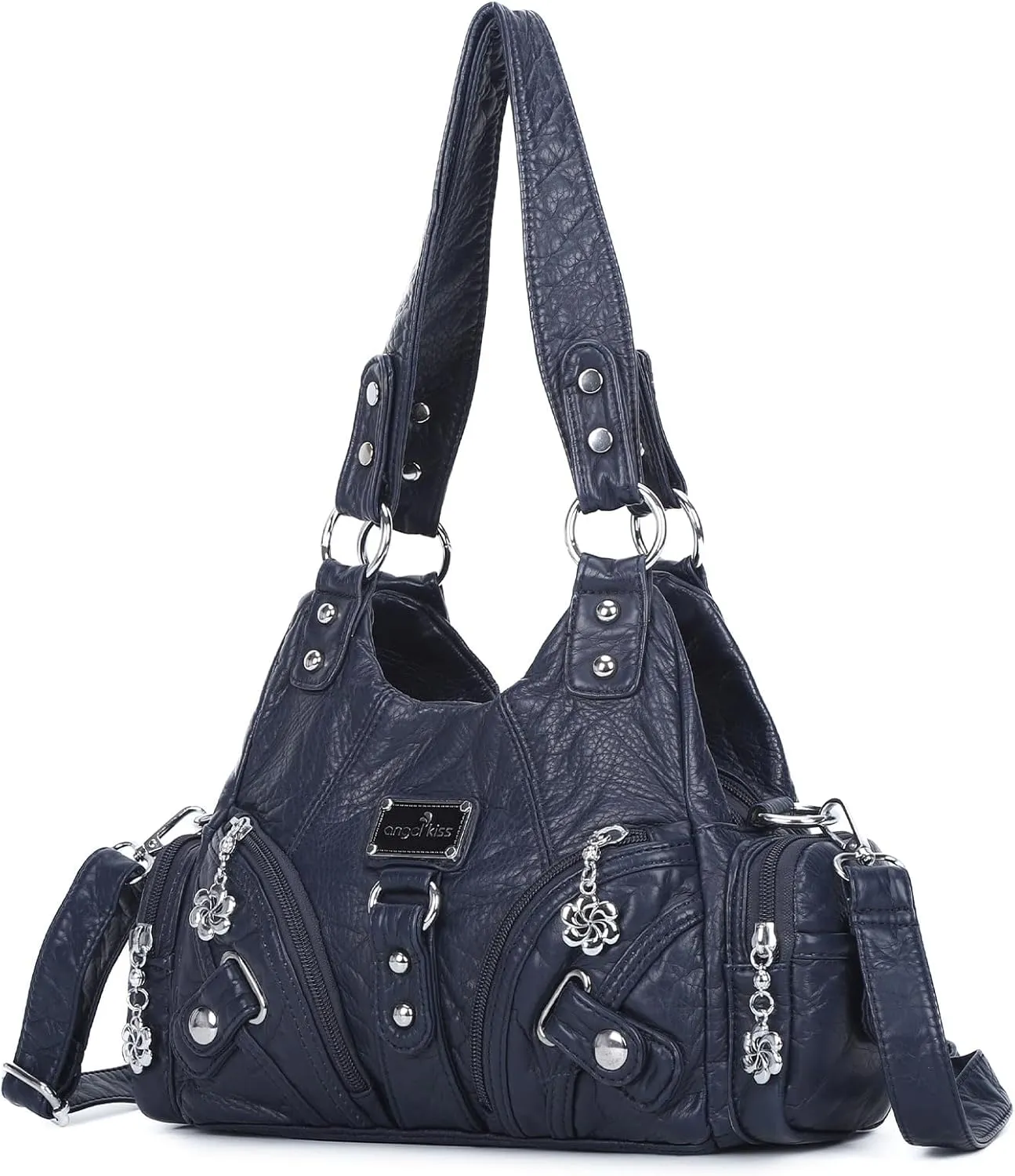 Angel Kiss Purses for Women Small Hobo Shoulder Bags Vagen Leather Multi-Pocket Tote Bag with Zipper