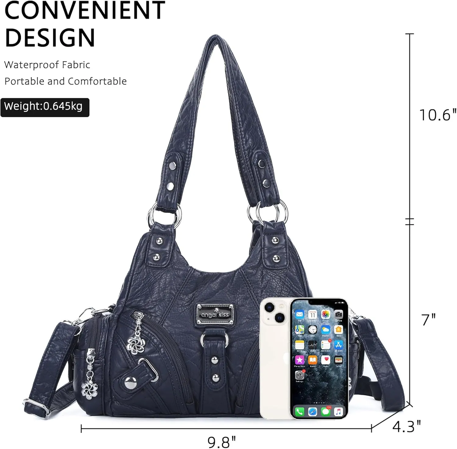 Angel Kiss Purses for Women Small Hobo Shoulder Bags Vagen Leather Multi-Pocket Tote Bag with Zipper