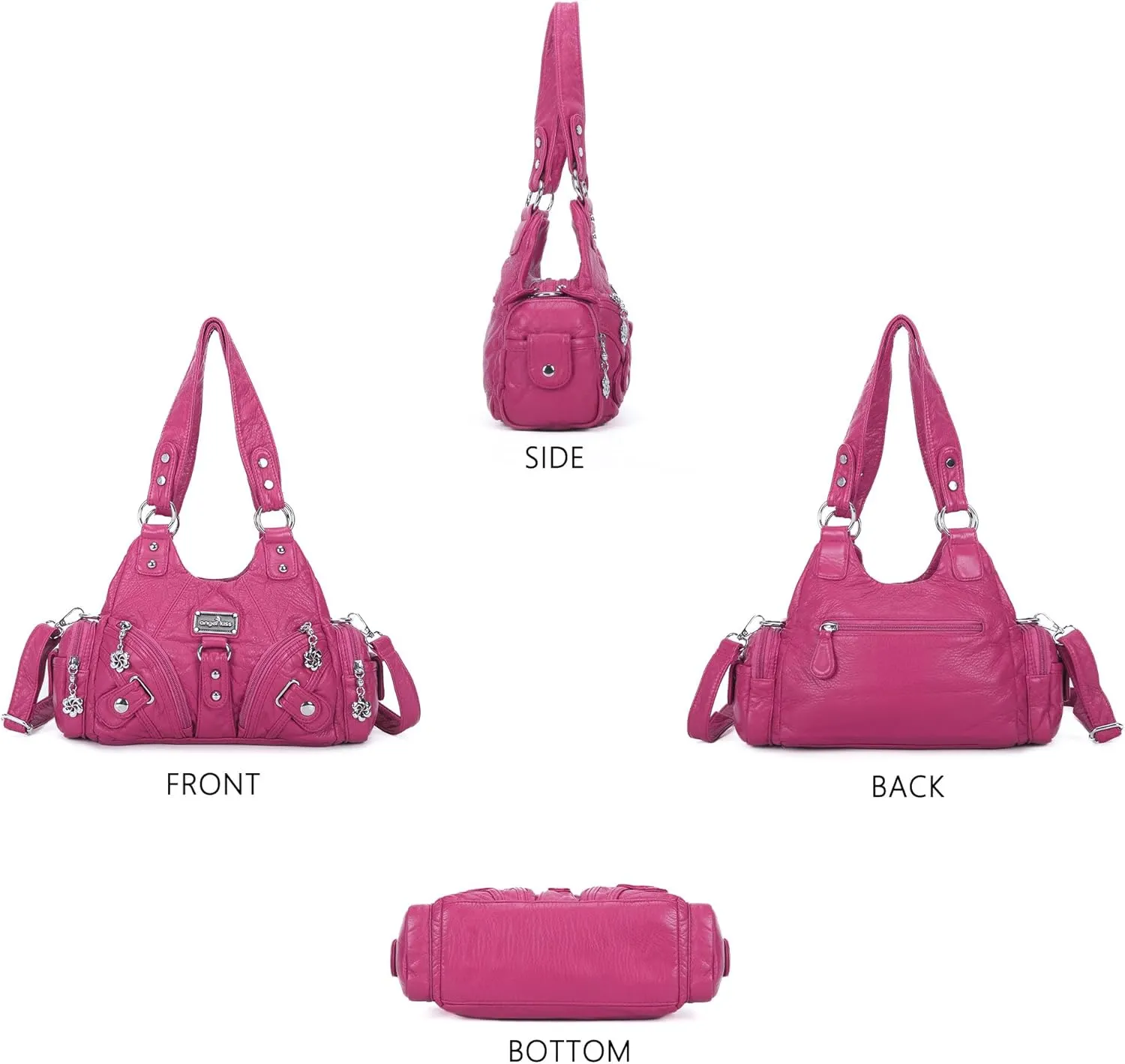 Angel Kiss Purses for Women Small Hobo Shoulder Bags Vagen Leather Multi-Pocket Tote Bag with Zipper