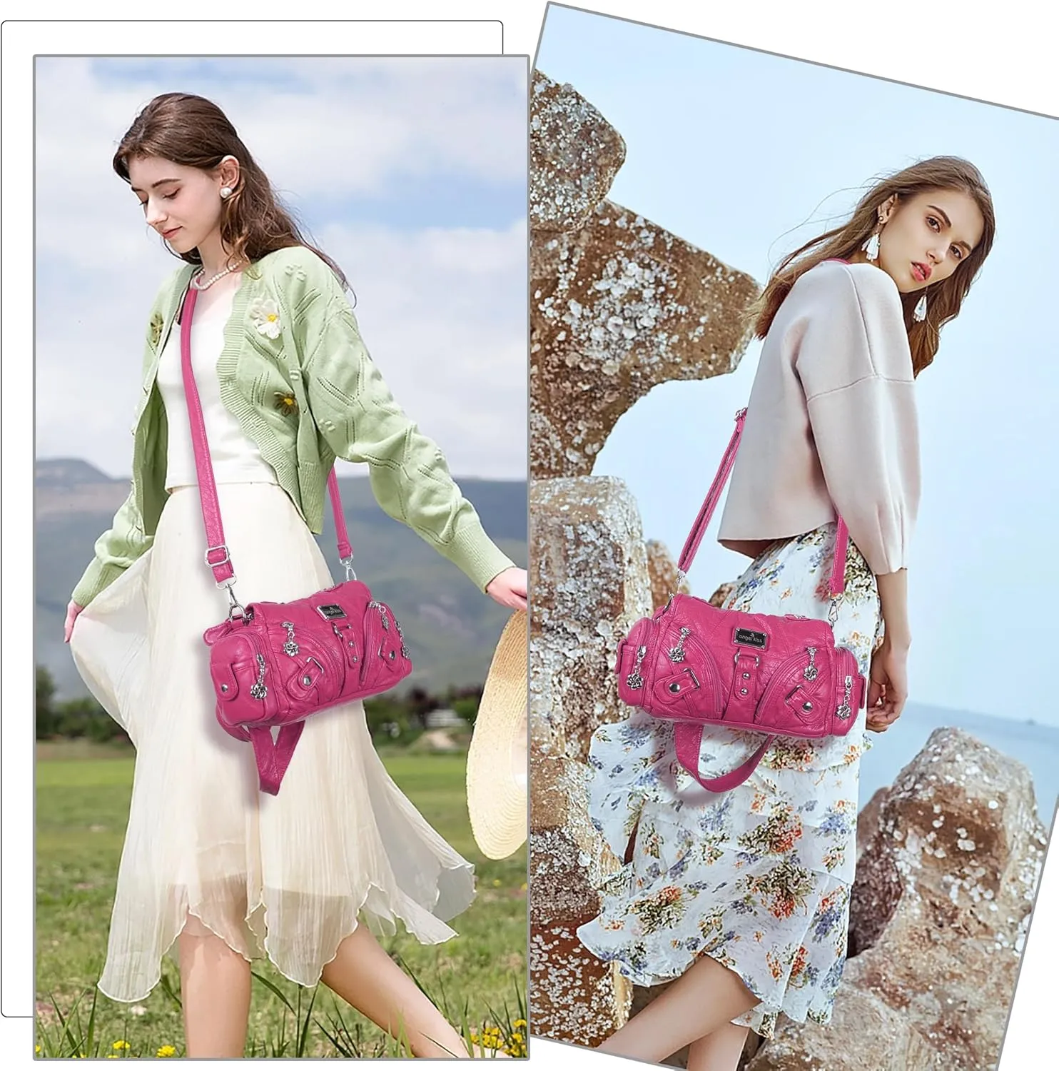 Angel Kiss Purses for Women Small Hobo Shoulder Bags Vagen Leather Multi-Pocket Tote Bag with Zipper
