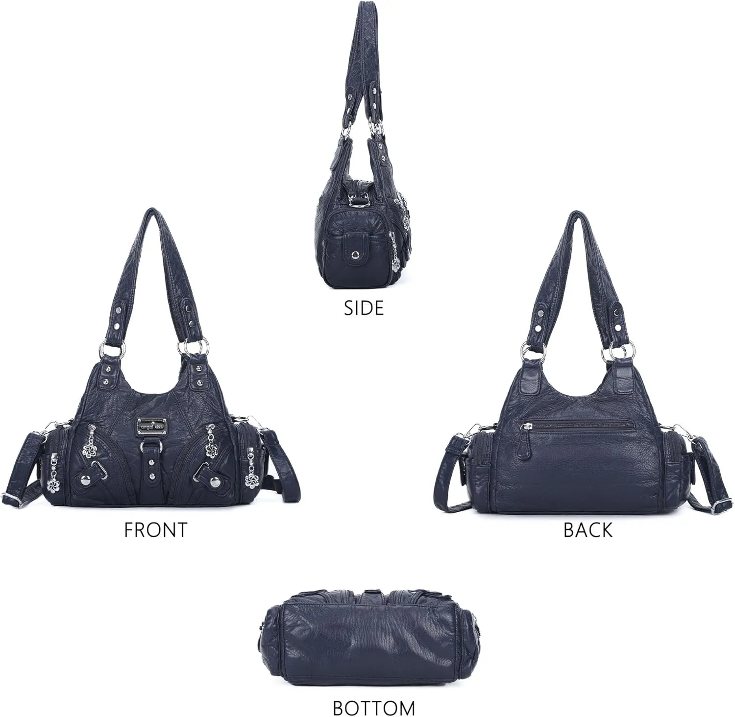 Angel Kiss Purses for Women Small Hobo Shoulder Bags Vagen Leather Multi-Pocket Tote Bag with Zipper