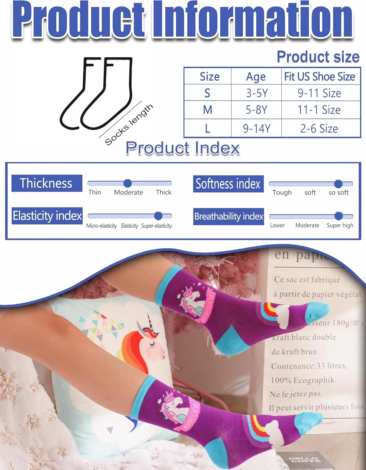 Anlisim Girls Socks Cute Animal Pattern Cartoon Novelty Fashion Soft Cotton Socks 6 Pack
