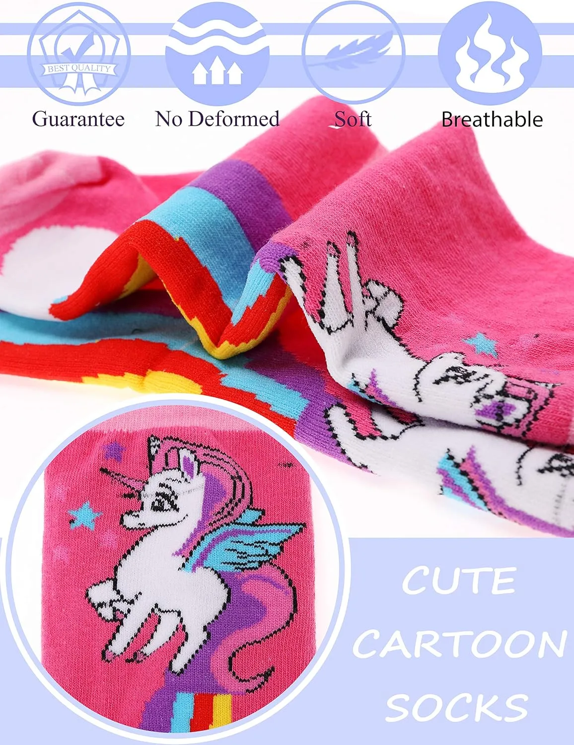 Anlisim Girls Socks Cute Animal Pattern Cartoon Novelty Fashion Soft Cotton Socks 6 Pack