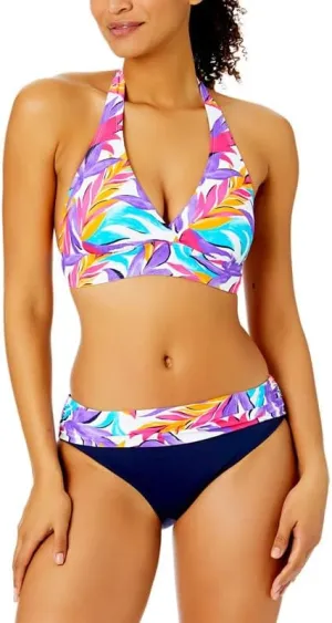 Anne Cole Women's Marilyn Printed Halter Bikini Top (White Print, Large)