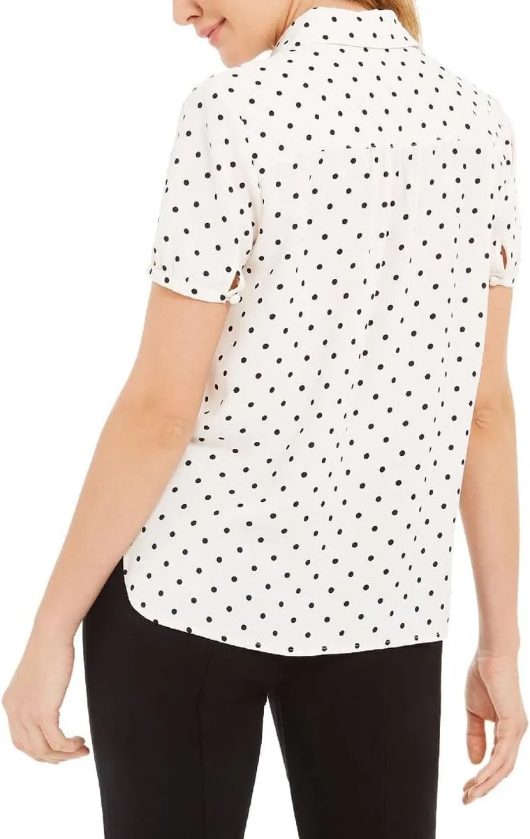 Anne Klein Womens Dot Print Button Front Blouse