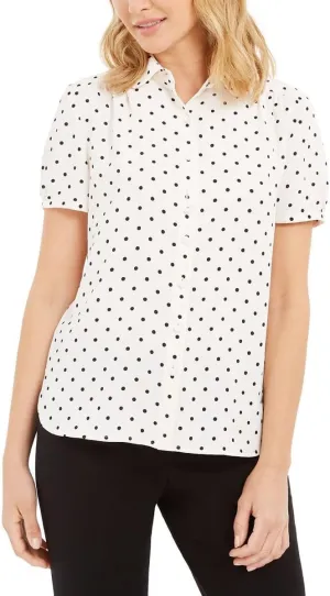 Anne Klein Womens Dot Print Button Front Blouse