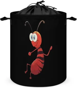 Ant Laundry Basket Foldable Laundry Hamper Round Dirty Clothes Storage Bag with Handles 44x35cm