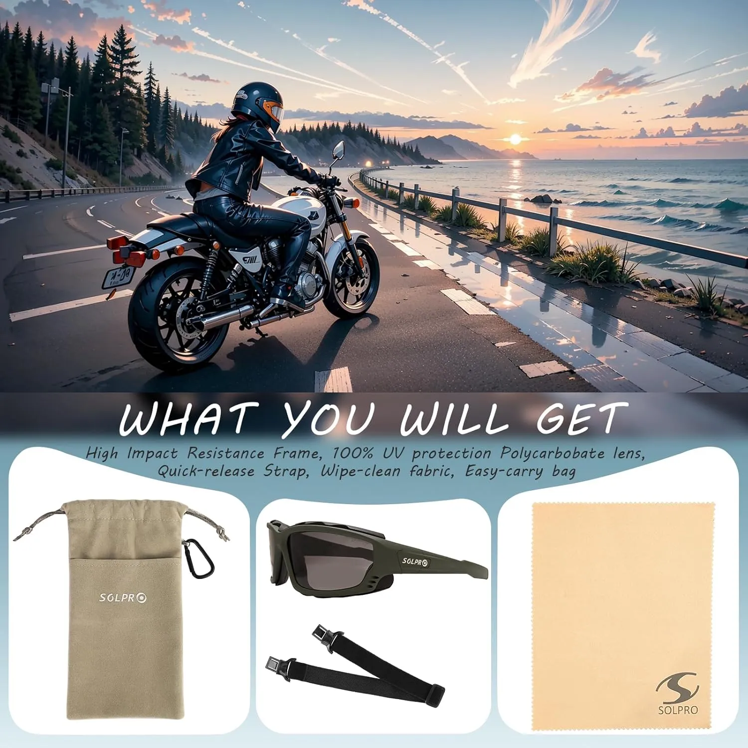 Anti-Fog Safety Motorcycle Riding Sunglasses Foam padded Goggle, Dustproof, Windproof, Hunting, Hiking, Golfing