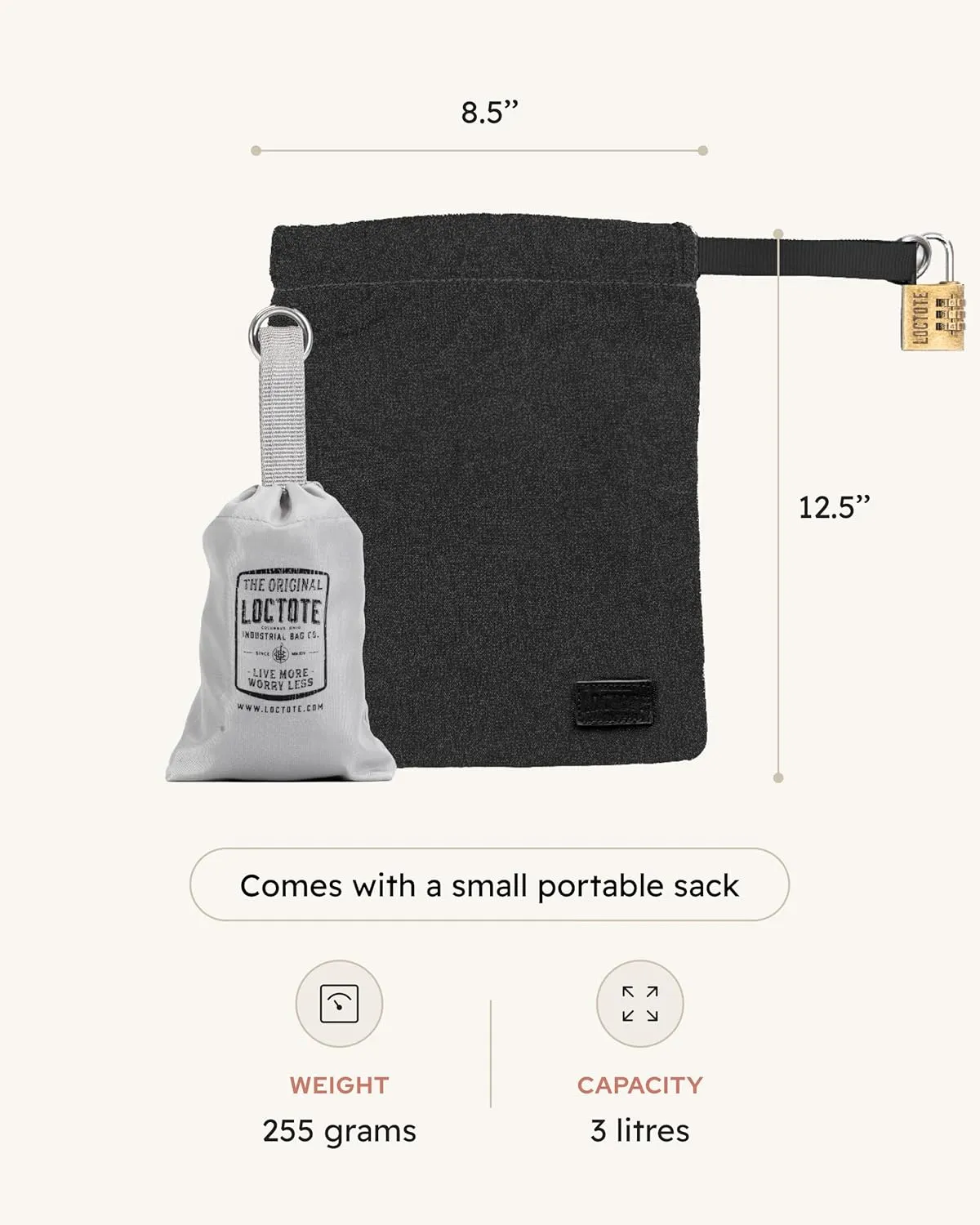 AntiTheft Sack 3L | Portable Travel Safe | Cut-Resistant, RFID Blocking and Water Resistant | Beach Bag with Lock | Beach Safe | Travel Pouch | Beach Lock Box for Valuables and Personal Items