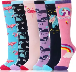 ANTSANG Kids Girls Knee High Socks Long Boot Crazy Silly Fun Gift Cute Tall Animal Socks for Child 6 Pairs