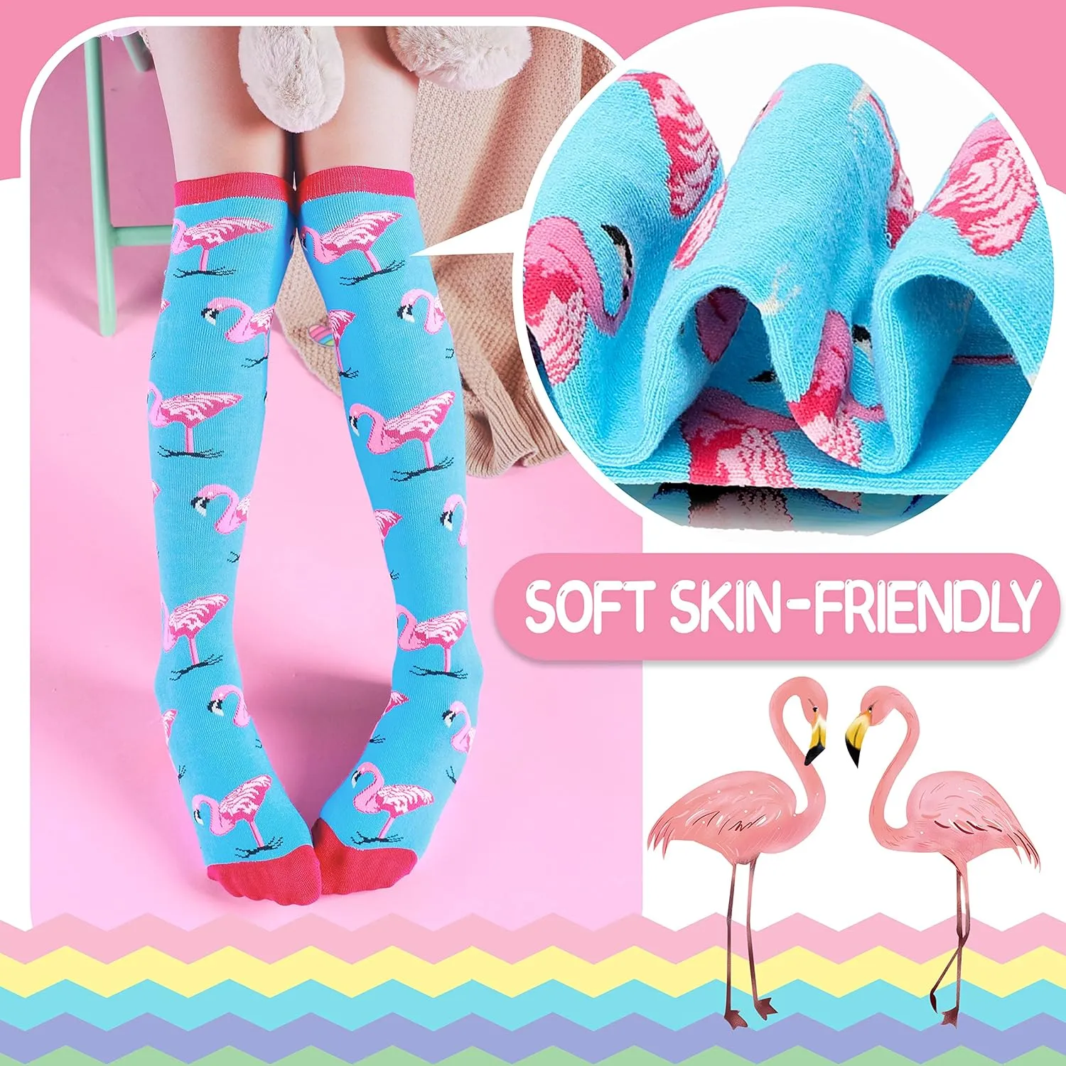 ANTSANG Kids Girls Knee High Socks Long Boot Crazy Silly Fun Gift Cute Tall Animal Socks for Child 6 Pairs