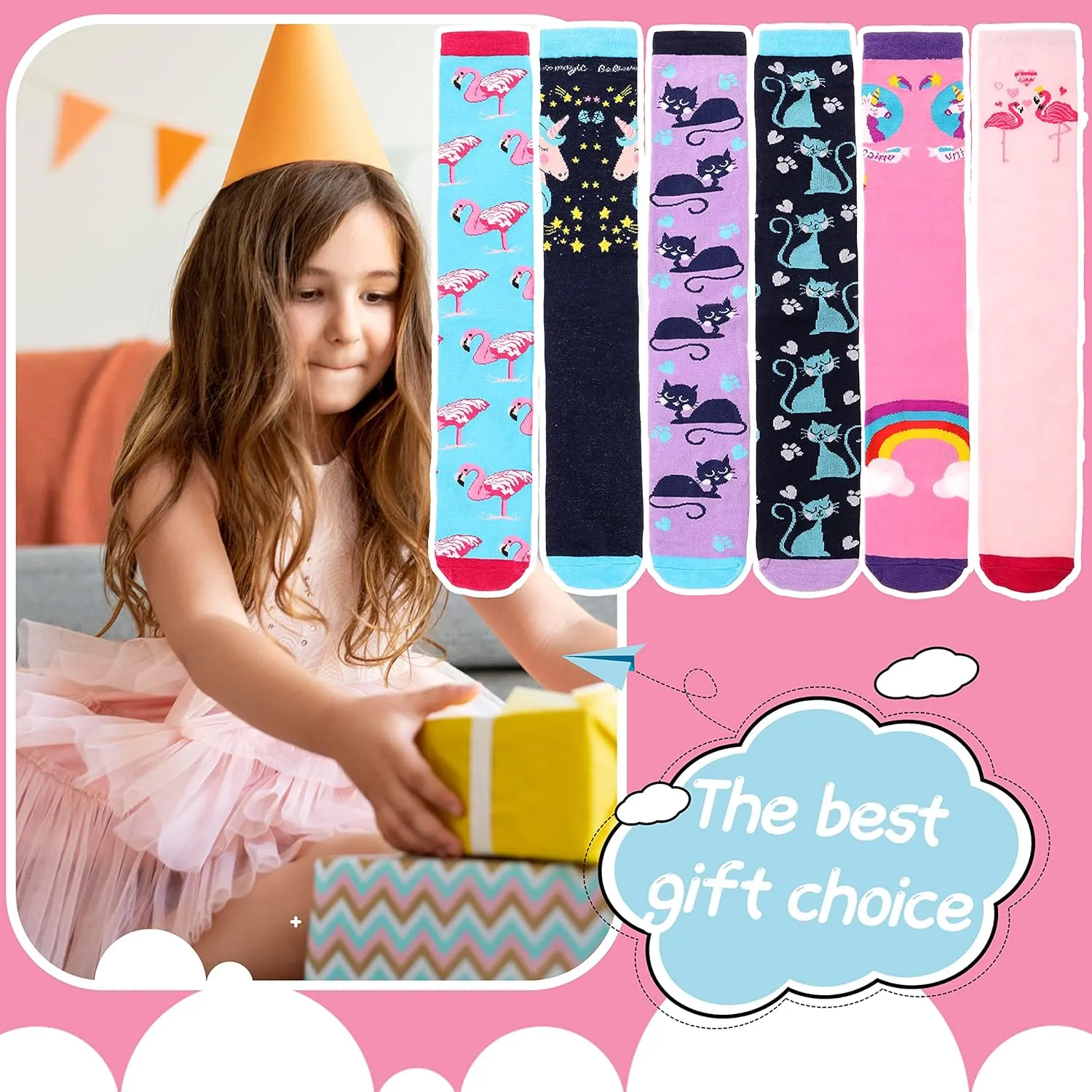 ANTSANG Kids Girls Knee High Socks Long Boot Crazy Silly Fun Gift Cute Tall Animal Socks for Child 6 Pairs
