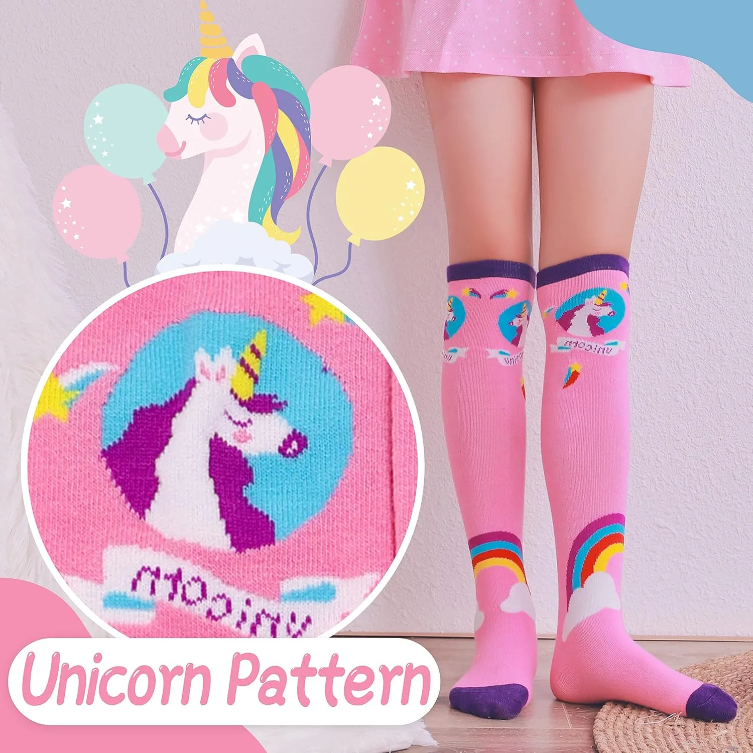 ANTSANG Kids Girls Knee High Socks Long Boot Crazy Silly Fun Gift Cute Tall Animal Socks for Child 6 Pairs