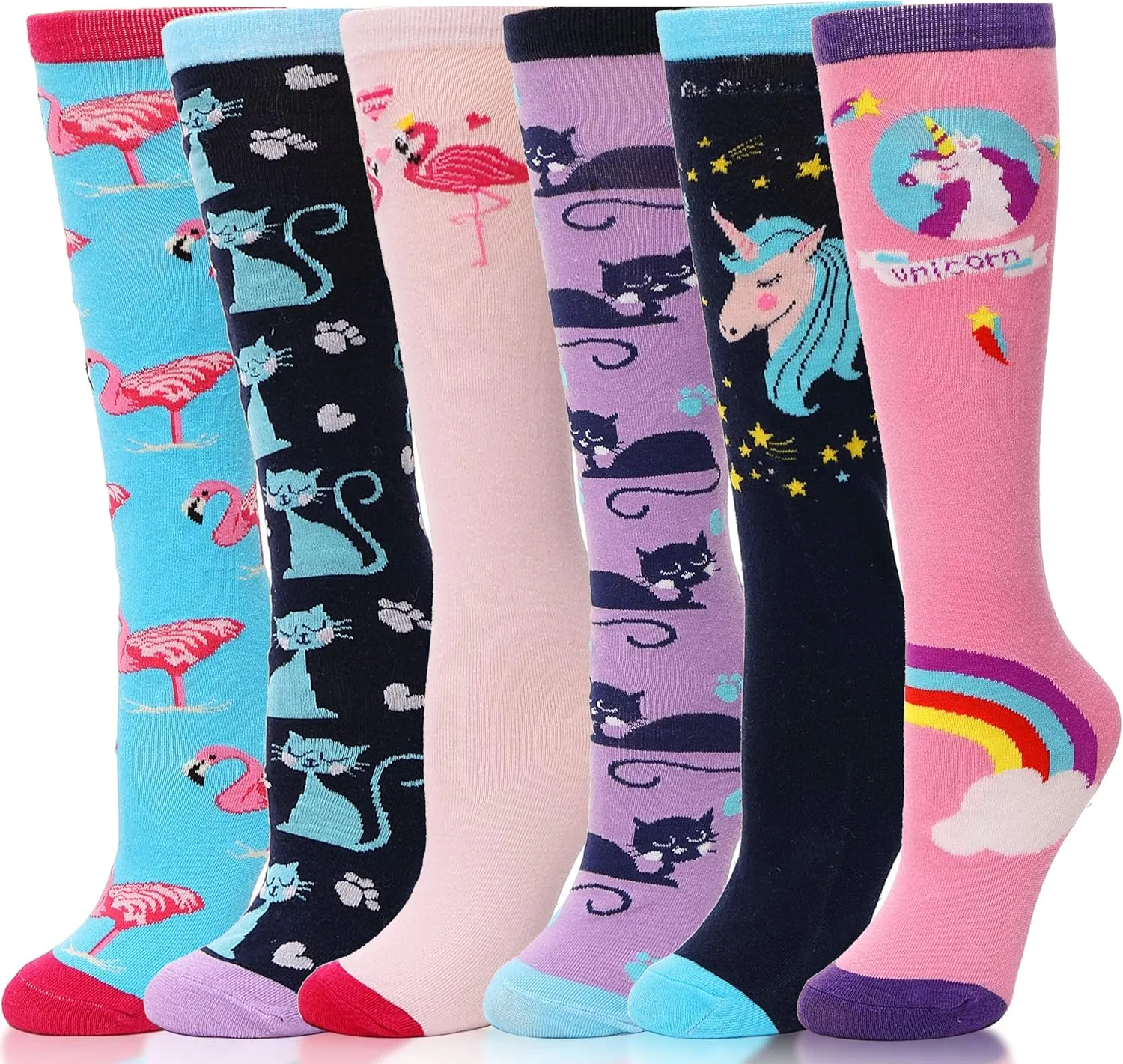 ANTSANG Kids Girls Knee High Socks Long Boot Crazy Silly Fun Gift Cute Tall Animal Socks for Child 6 Pairs