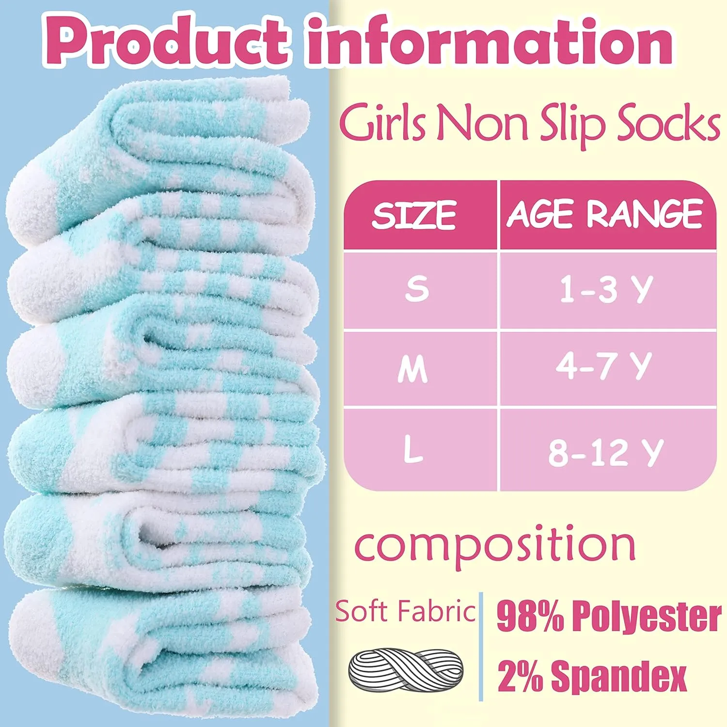 ANTSANG Kids Girls Toddlers Fuzzy Socks with Grips Non Slip Slipper Socks Fluffy Cozy Cabin Plush Warm Crew Socks 6 Pack