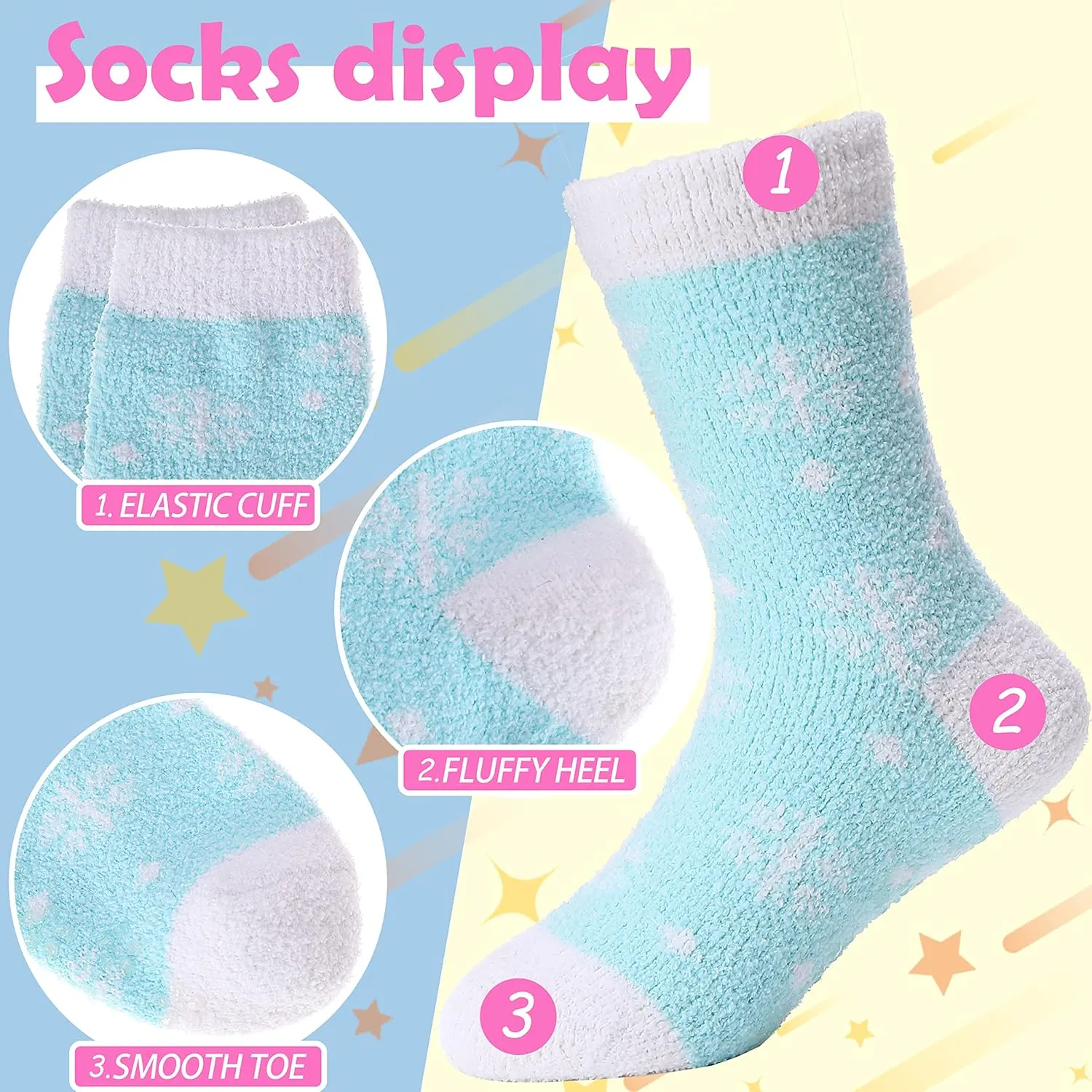 ANTSANG Kids Girls Toddlers Fuzzy Socks with Grips Non Slip Slipper Socks Fluffy Cozy Cabin Plush Warm Crew Socks 6 Pack
