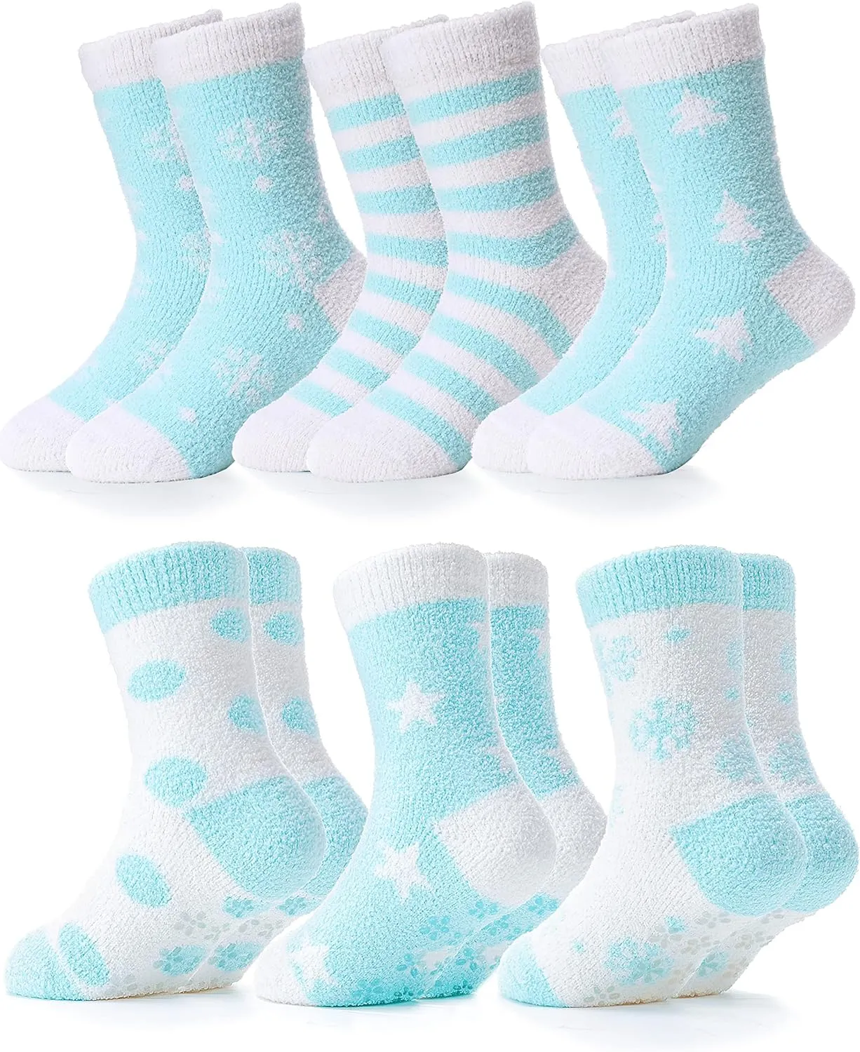 ANTSANG Kids Girls Toddlers Fuzzy Socks with Grips Non Slip Slipper Socks Fluffy Cozy Cabin Plush Warm Crew Socks 6 Pack