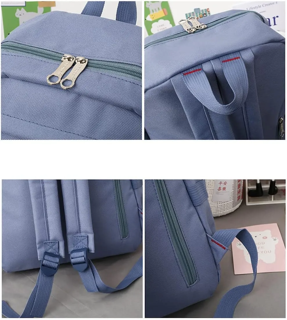 AONUOWE 5pcs Aesthetic Backpack Set for School Teens Girls Daypack Cute Trendy Large Capacity Preppy Shoulder Bag (Purple)