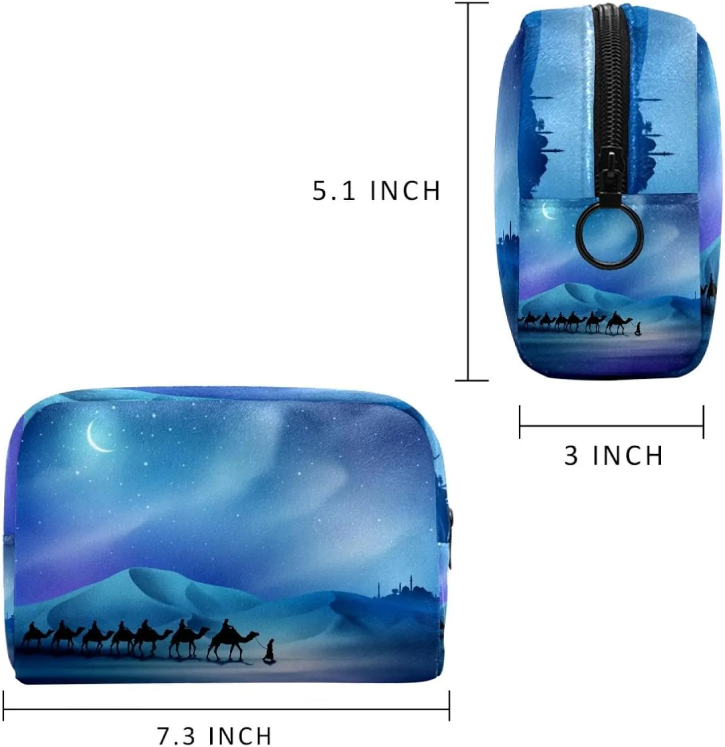 Arabian and Camel on Desert Islamic Background Cosmetic Makeup Bags, Small Travel Zipper Pouch Portable Toiletry Bag Makeup Organizer for Women Teen Girls