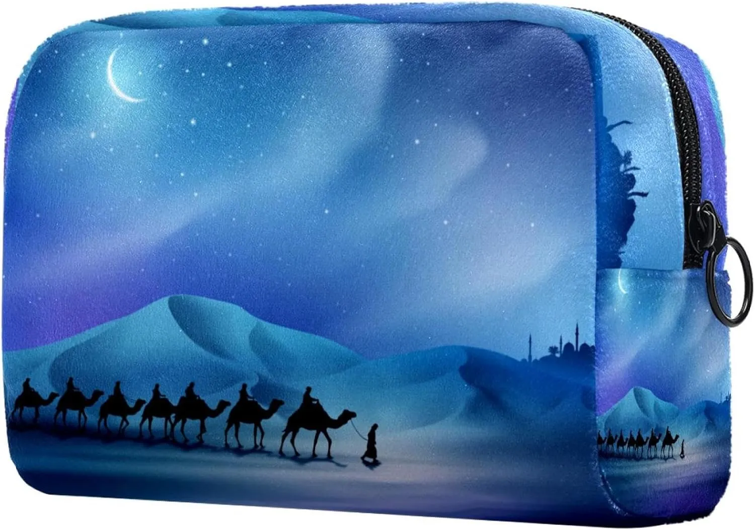 Arabian and Camel on Desert Islamic Background Cosmetic Makeup Bags, Small Travel Zipper Pouch Portable Toiletry Bag Makeup Organizer for Women Teen Girls
