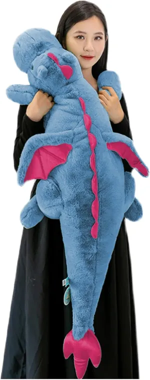 ARELUX Large 52in 3Lb Dragon Stuffed Animals Cute Plush Toy Giant Fuzzy Dinosaur Pillow Plushies with Wings Cuddly Soft Blue Pterosaur Plushie for Friends Family Member
