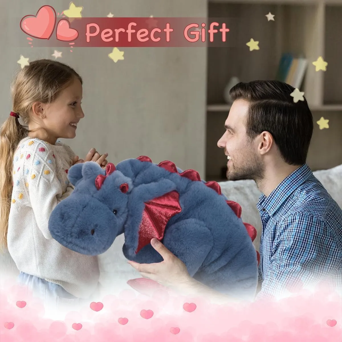 ARELUX Large 52in 3Lb Dragon Stuffed Animals Cute Plush Toy Giant Fuzzy Dinosaur Pillow Plushies with Wings Cuddly Soft Blue Pterosaur Plushie for Friends Family Member