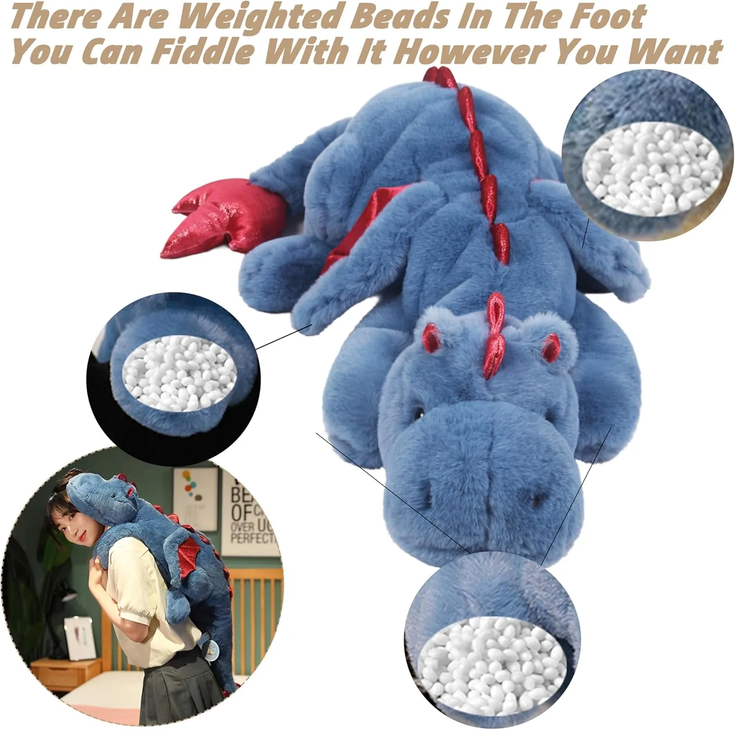 ARELUX Large 52in 3Lb Dragon Stuffed Animals Cute Plush Toy Giant Fuzzy Dinosaur Pillow Plushies with Wings Cuddly Soft Blue Pterosaur Plushie for Friends Family Member