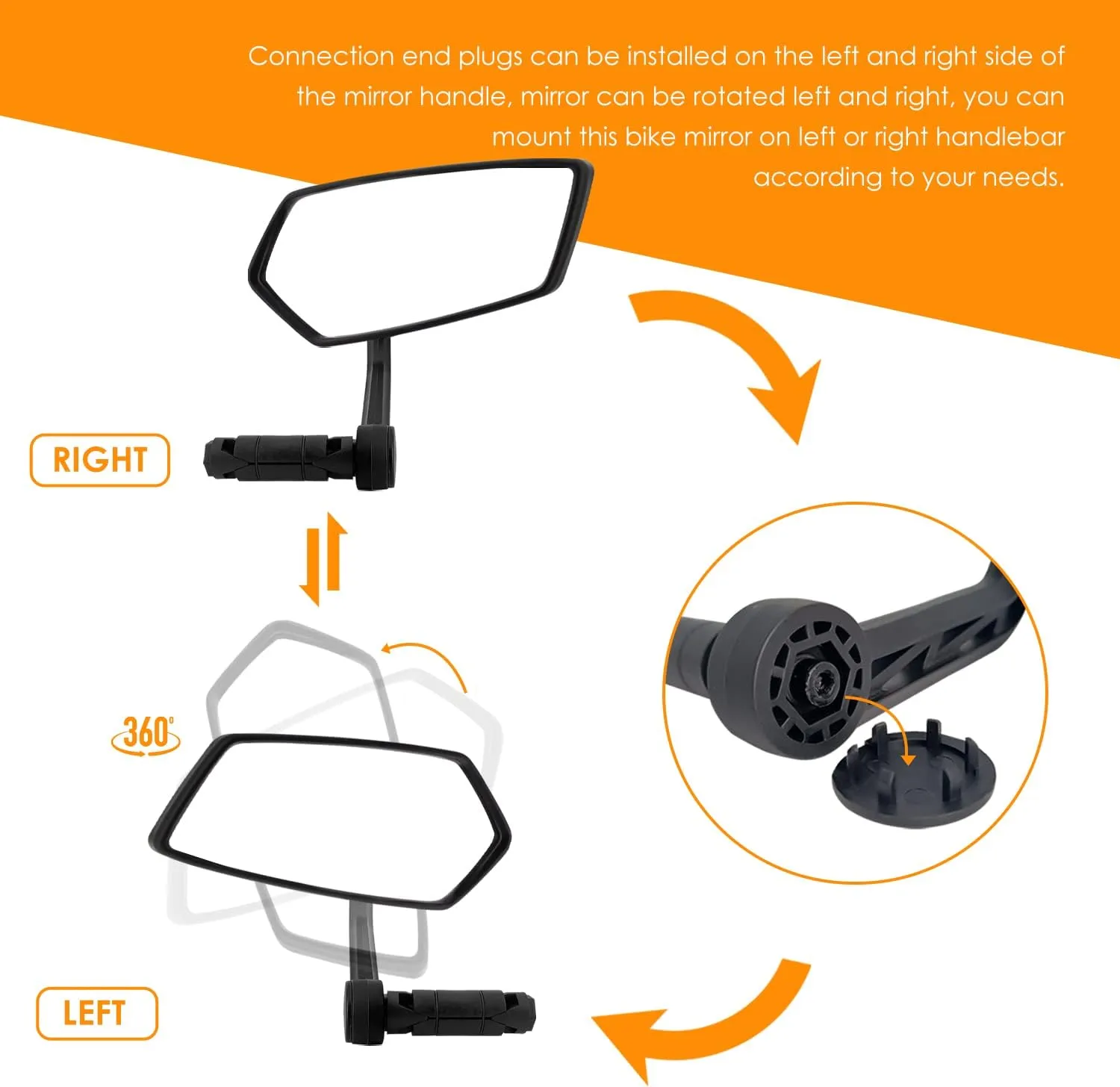 Arkham Bike Mirror for Handlebar HD Bar End Bicycle Mirror Thickened Auto-Grade Glass for Handlebar Rearview Mirror Multi-Angle Adjustable, Essential Bike Tool for Bicyclists E-Bike Universal(Right)