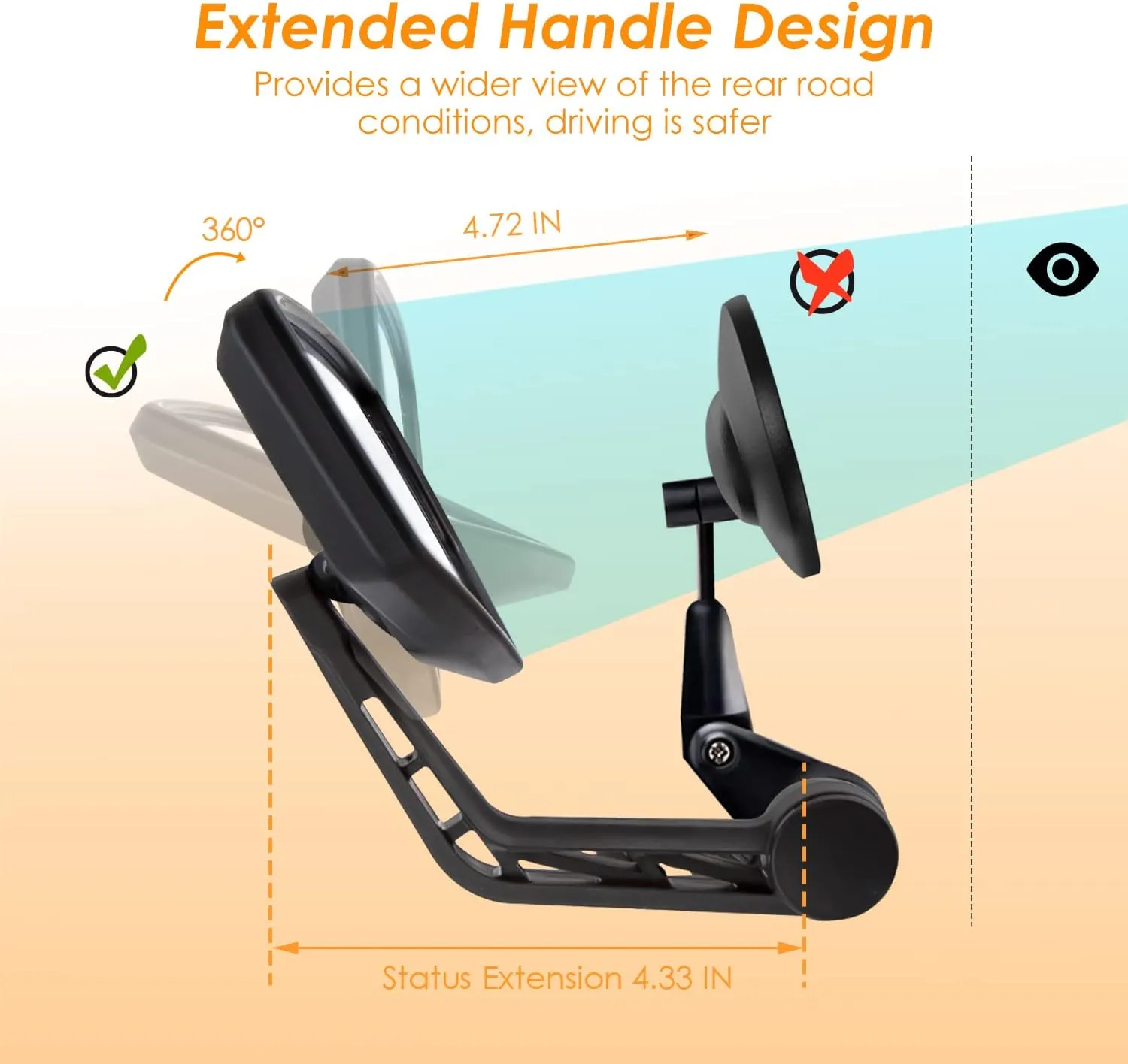 Arkham Bike Mirror for Handlebar HD Bar End Bicycle Mirror Thickened Auto-Grade Glass for Handlebar Rearview Mirror Multi-Angle Adjustable, Essential Bike Tool for Bicyclists E-Bike Universal(Right)