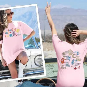 Around The World Shirt Women Magical Oversized Shirt Funny Magic Tour Graphic Tees Funny Traveler Vacation Short Sleeve Top