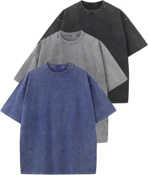 Arssm 3 Pack Men Oversized T Shirts Vintage Tee Loose Fit Short Sleeve Casual Streetwear Baggy Washed Unisex Tops