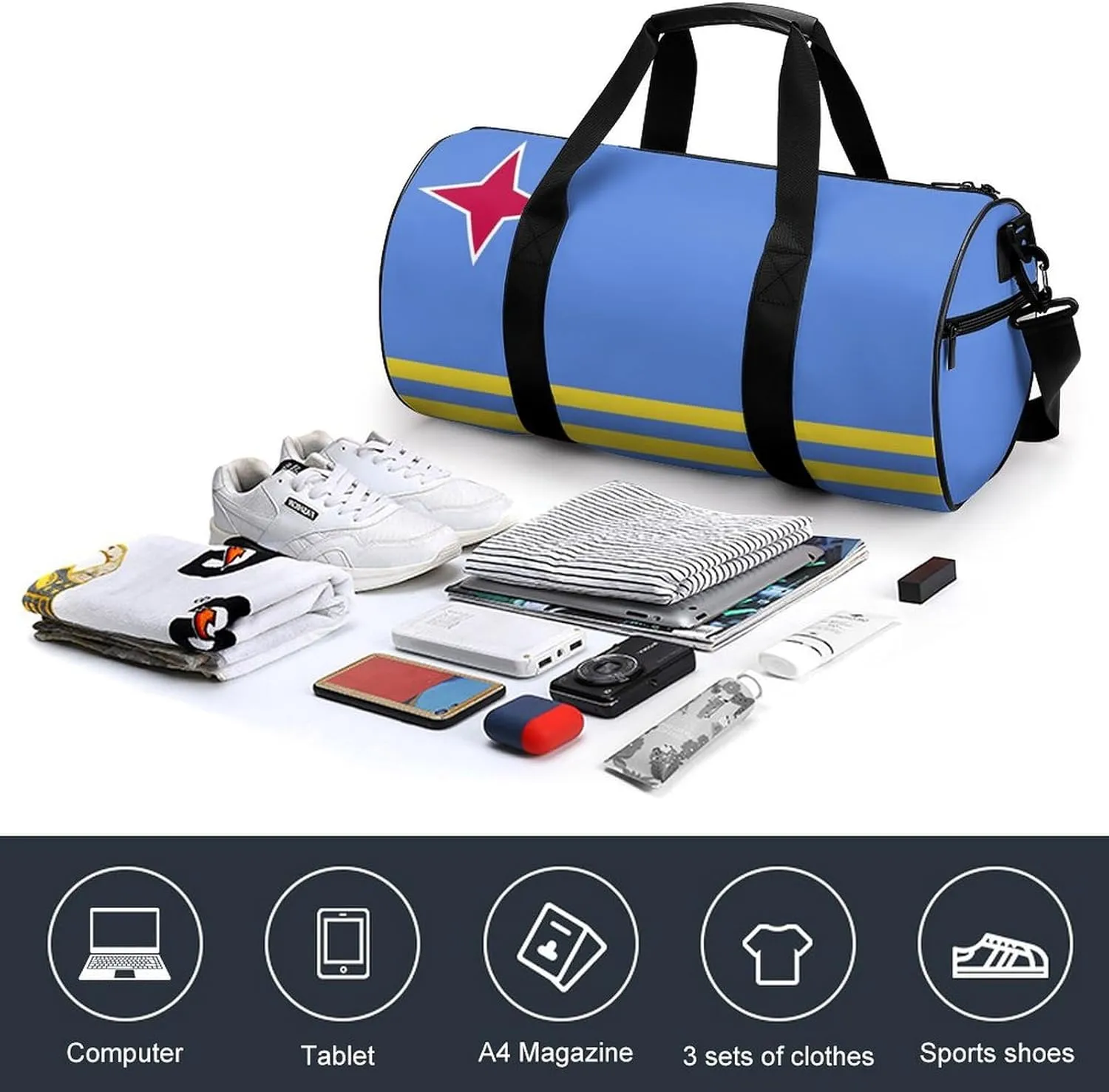 Aruba Flag Waterproof Gym Bag with Dry Wet Separation for Men Women Sports Travel Weekender