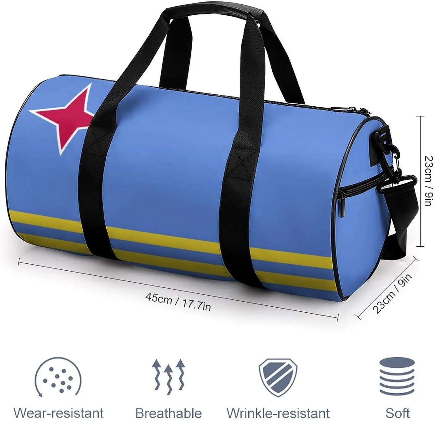 Aruba Flag Waterproof Gym Bag with Dry Wet Separation for Men Women Sports Travel Weekender