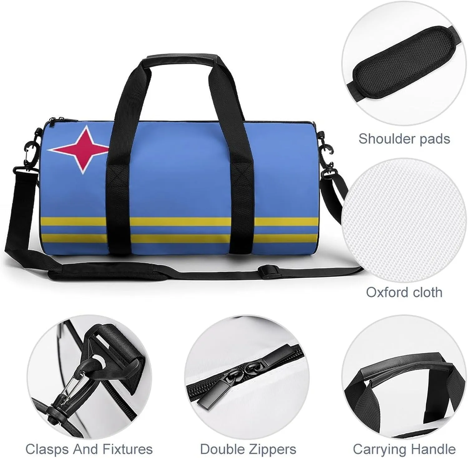 Aruba Flag Waterproof Gym Bag with Dry Wet Separation for Men Women Sports Travel Weekender