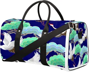 Auspicious Crane Travel Duffel Bag, Foldable Sport Gym Tote Bag, Waterproof Weekender Overnight Bag with Shoulder Strap, Carry On Luggage Handbag for Men and Women