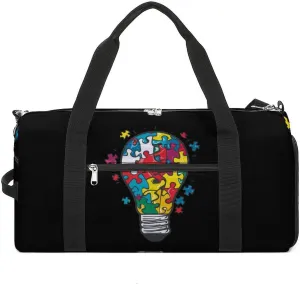 Autism Awareness Sports Gym Bag for Men Women Travel Duffel Bag with Shoulder Strap