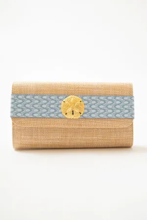 Avery Straw Clutch - Blue Ocean Band with Sanddollar