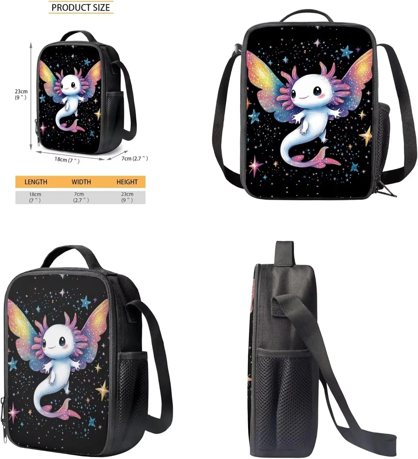 Axolotl Backpack with Lunchbox Large Capacity 3 Pcs Girls Book Bags Ages 12-15 Lovely Little Girls Bookbag with Lunch Box Travel Daypack 5th Grade