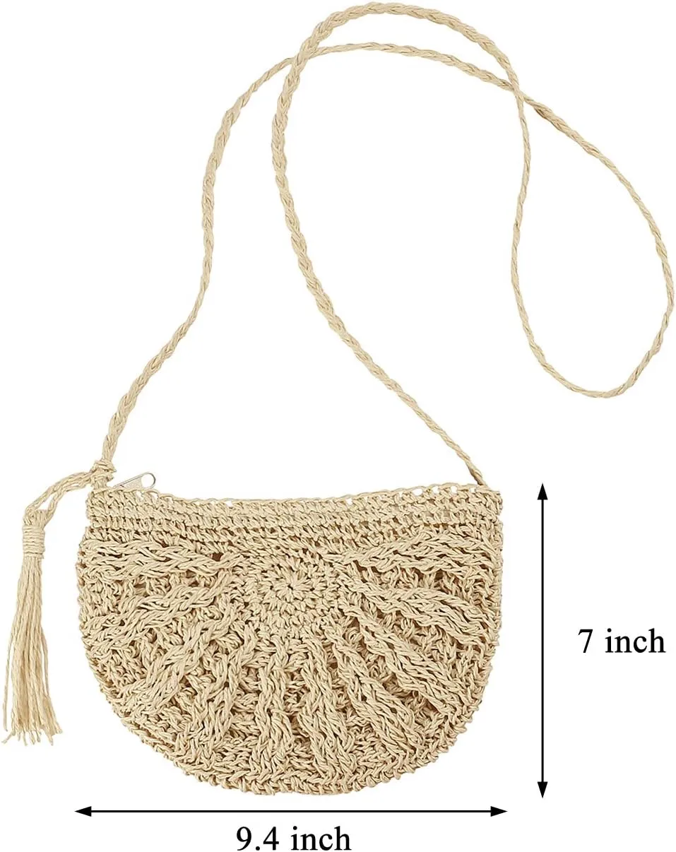 Ayliss Women Straw Crossbody Purse Beach Handmade Woven Shoulder Bag with Tassels