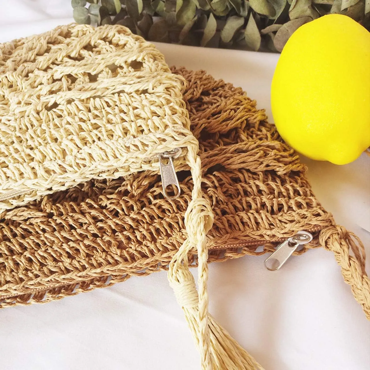 Ayliss Women Straw Crossbody Purse Beach Handmade Woven Shoulder Bag with Tassels