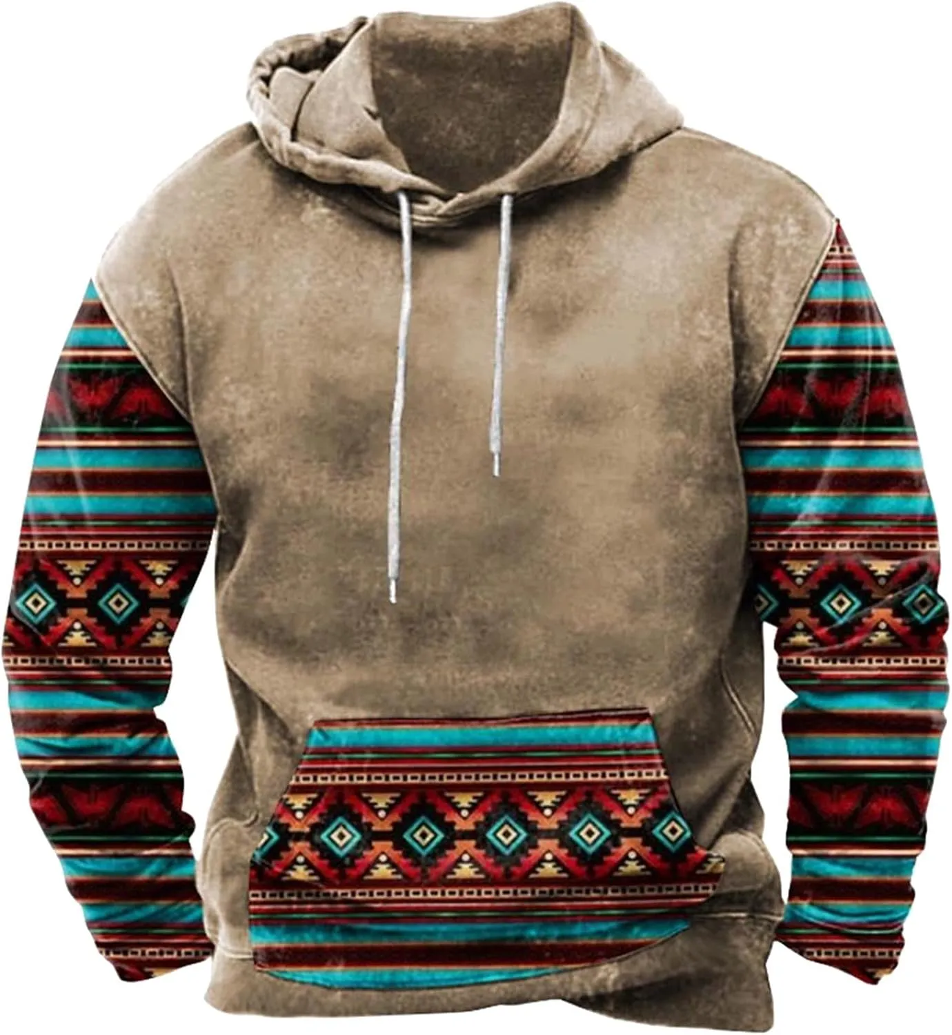 Aymnlox Hoodies for Men Western Aztec Ethnic Lightweight Hooded Sweatshirts Casual Long Sleeve Ethnic Print Loose Pullover