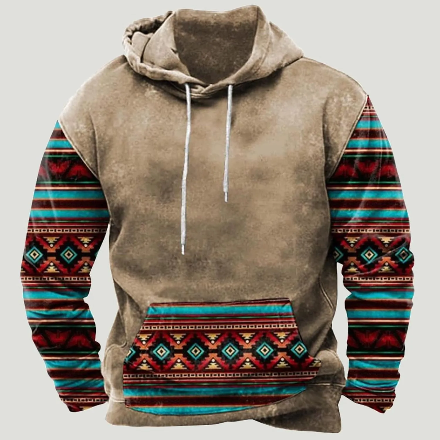 Aymnlox Hoodies for Men Western Aztec Ethnic Lightweight Hooded Sweatshirts Casual Long Sleeve Ethnic Print Loose Pullover