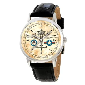 B-17 Bomber WWII Airplane Watch Dial, Iconic Military Aircraft Nose Art, Vintage Aviation History, World War II Airplane Design, Solid Brass Watch