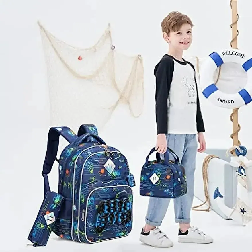 Backpack for Boys School Bag with Lunch Box for Elementary Kindergarten Kids Backpack Set for Boys School Backpack