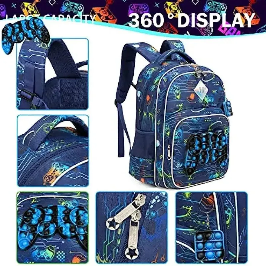 Backpack for Boys School Bag with Lunch Box for Elementary Kindergarten Kids Backpack Set for Boys School Backpack