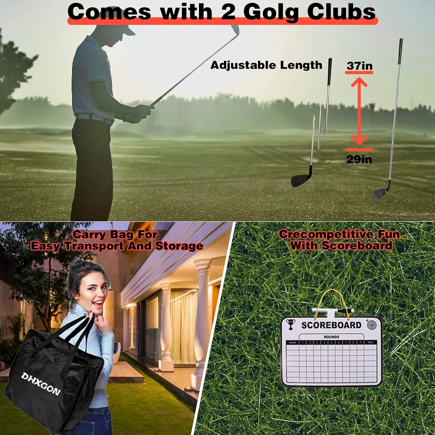 Backyard Golf Game with 2 Clubs, Portable 6 Hole Golf Course for Golf Practice Game, Outdoor Yard Golf Chipping Game for Family and Adults, Beach, Park, Lawn, Field Day Reunion Party Games